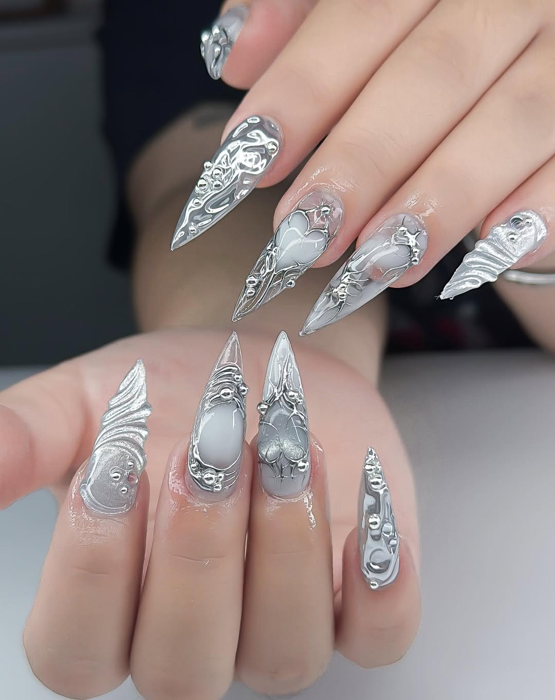 Silver Cyber-Gothic Bows