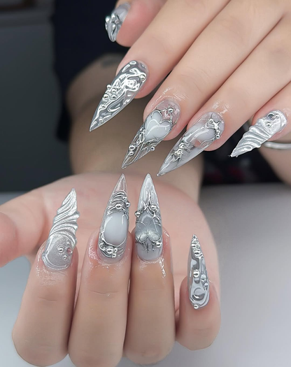 Silver Cyber-Gothic Bows